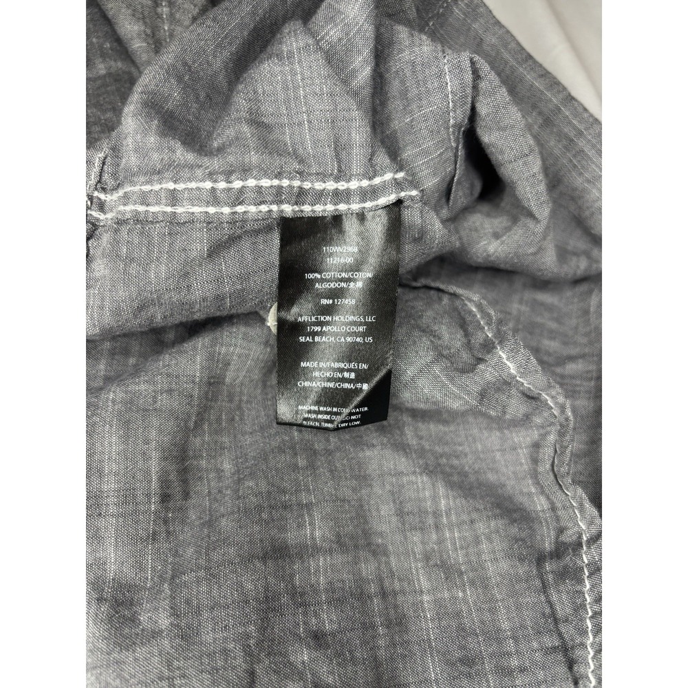 Affliction Shirt Mens XL Slim Gray Buckle Black Premium Embroidered Button Up - Picture 8 of 8